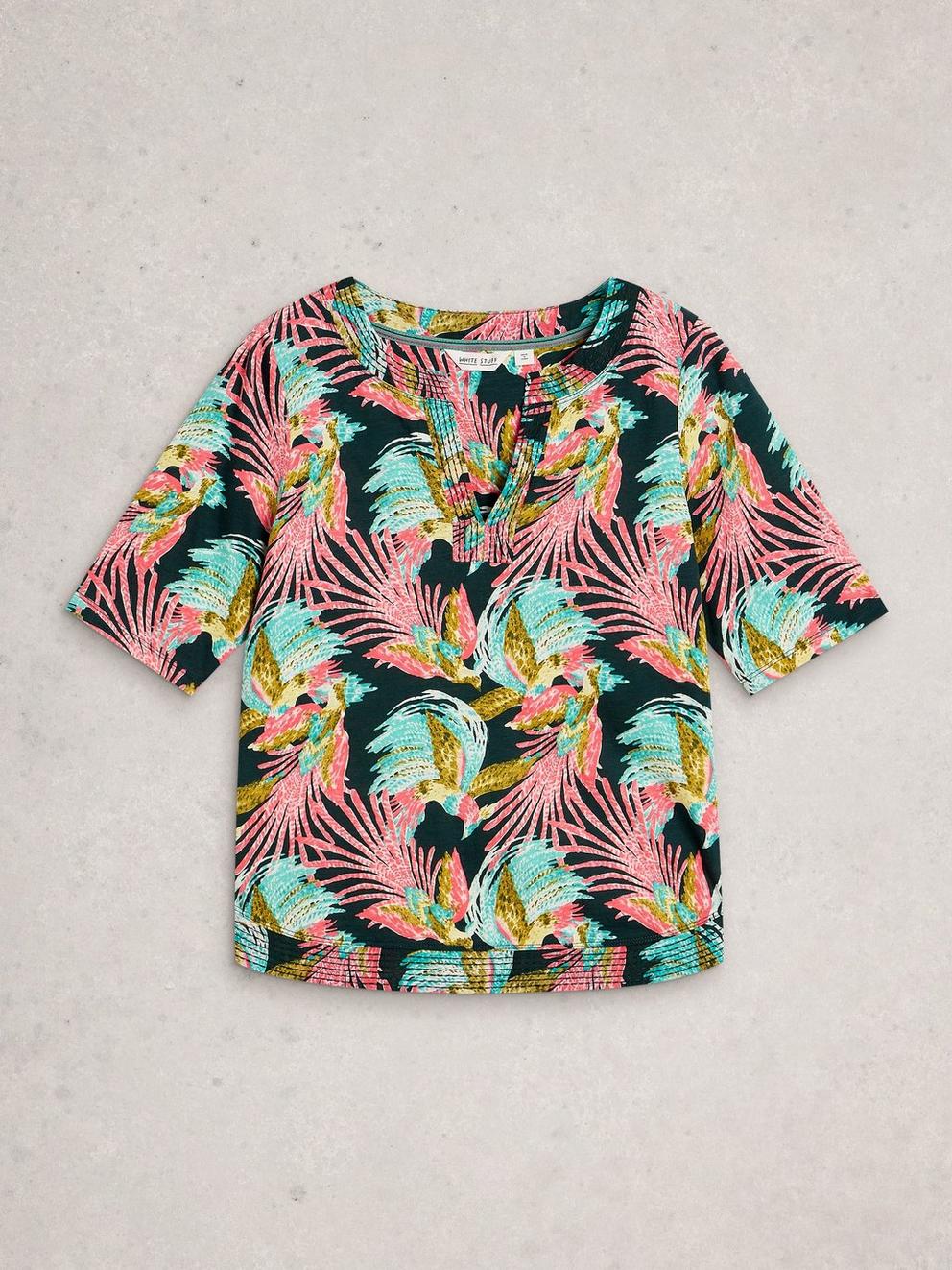 WEAVER NOTCH NECK SHORT SLEEVE TEE in GREEN MLT - FLAT FRONT