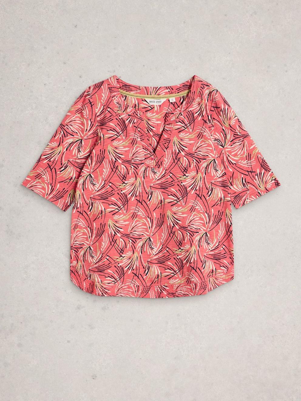 WEAVER NOTCH NECK SHORT SLEEVE TEE in PINK MLT - FLAT FRONT