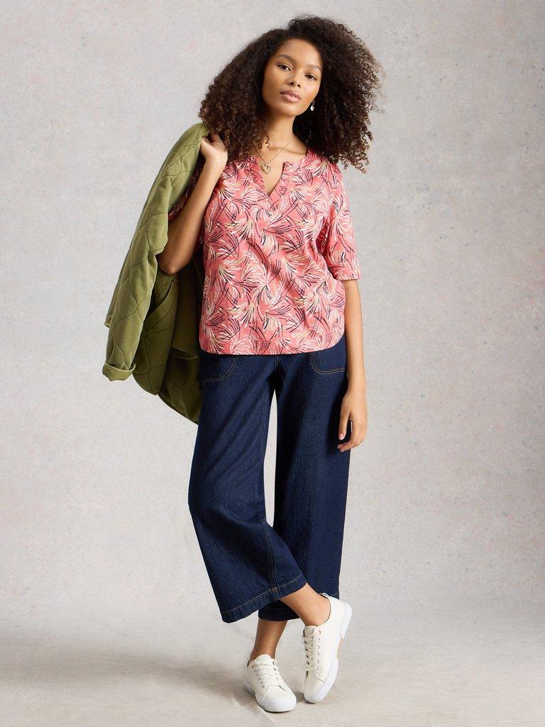 WEAVER NOTCH NECK SHORT SLEEVE TEE in PINK MLT - MODEL FRONT