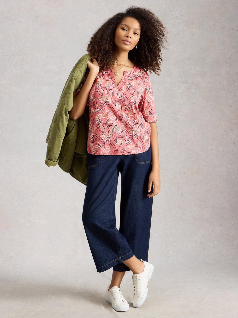 WEAVER NOTCH NECK SHORT SLEEVE TEE in PINK MLT - MODEL FRONT