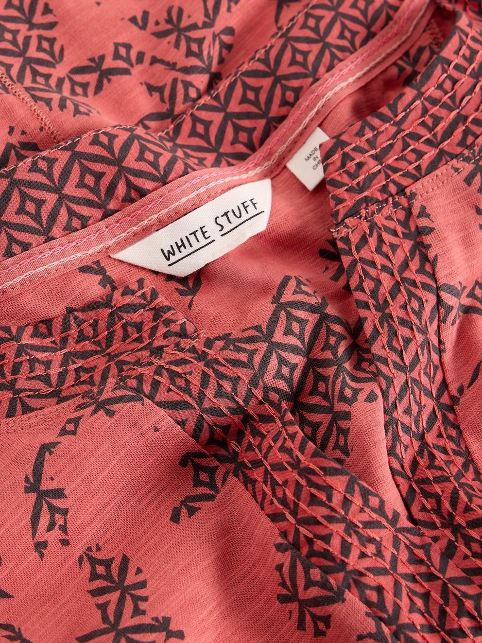 WEAVER NOTCH NECK SHORT SLEEVE TEE in PINK PR - FLAT DETAIL