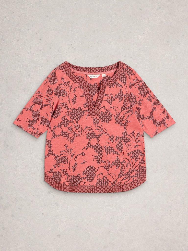 WEAVER NOTCH NECK SHORT SLEEVE TEE in PINK PR - FLAT FRONT