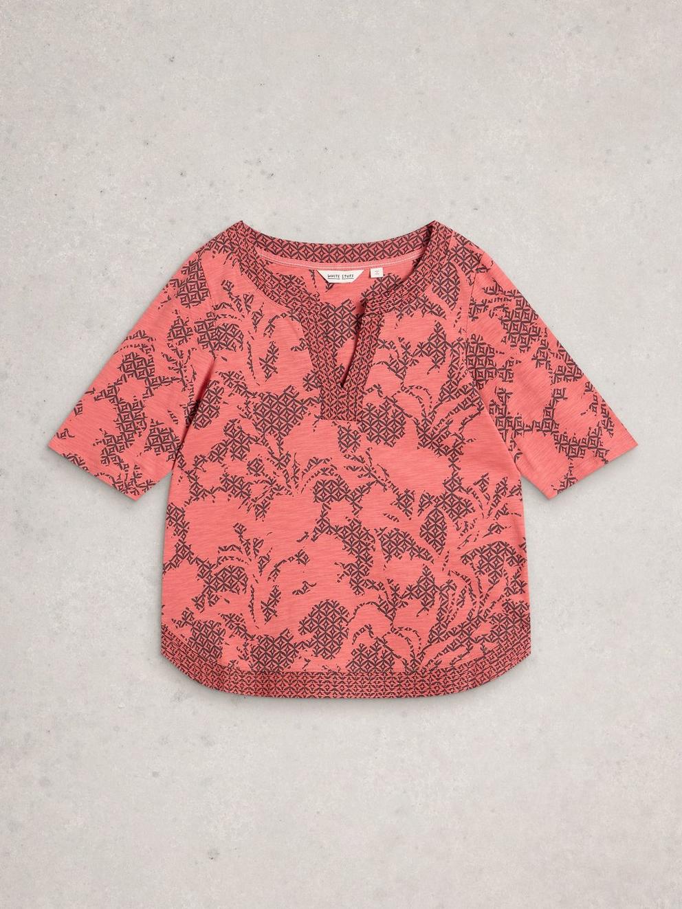 WEAVER NOTCH NECK SHORT SLEEVE TEE in PINK PR - FLAT FRONT
