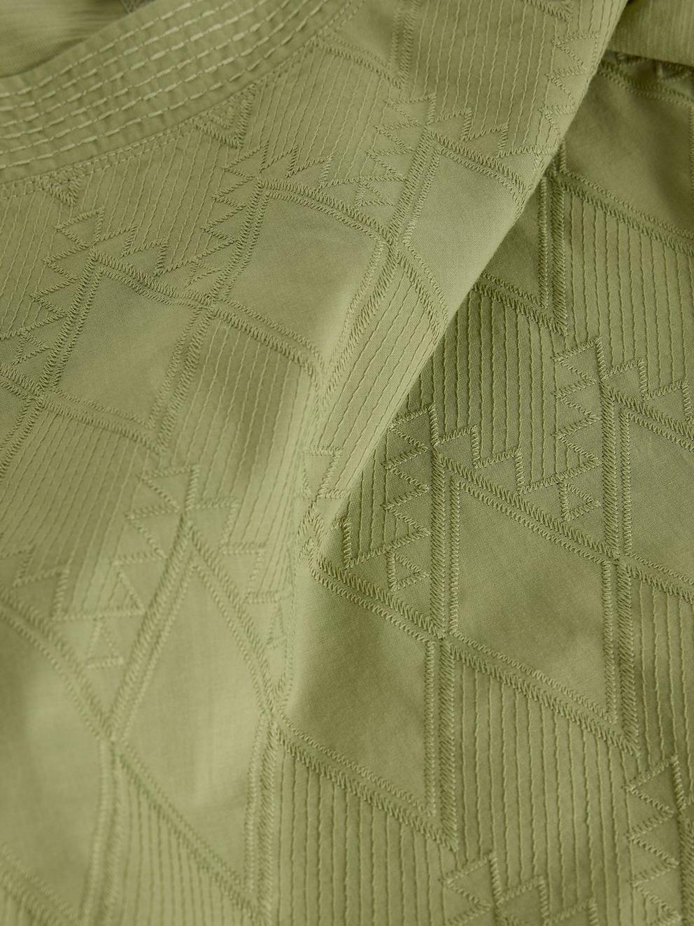 WEAVER BRODERIE TEE in KHAKI GRN - FLAT DETAIL