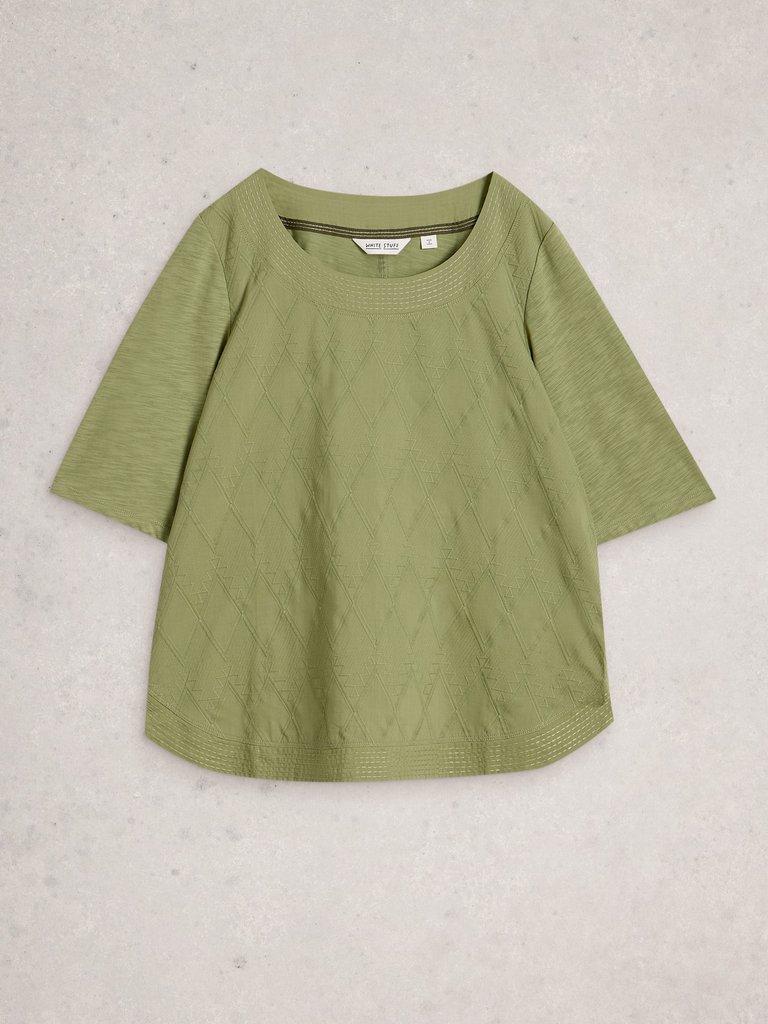 WEAVER BRODERIE TEE in KHAKI GRN - FLAT FRONT
