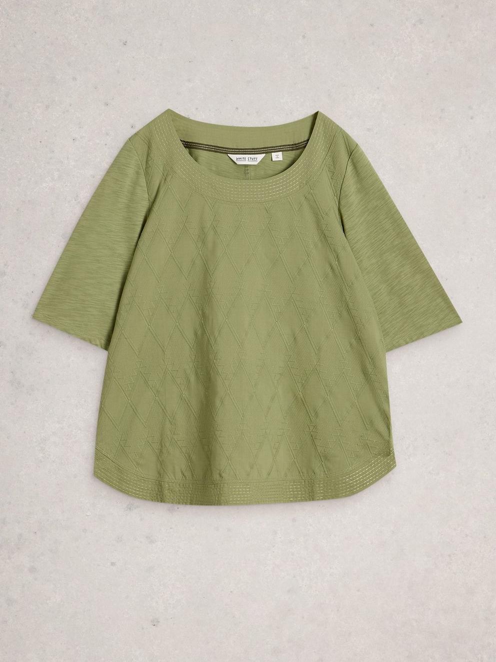 WEAVER BRODERIE TEE in KHAKI GRN - FLAT FRONT