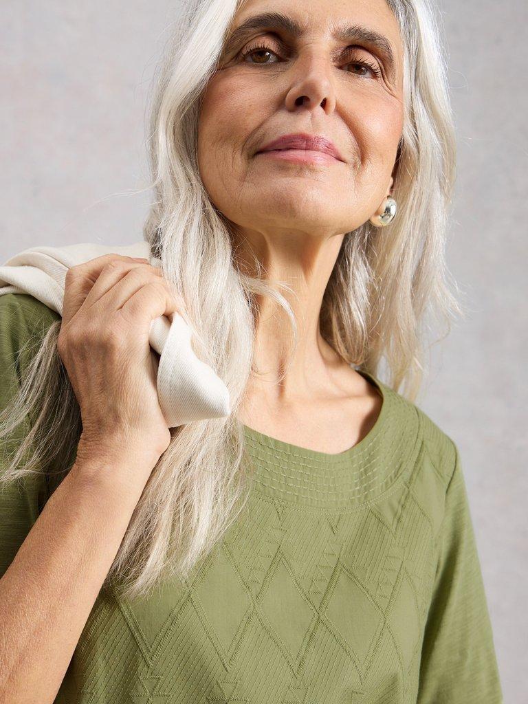 WEAVER BRODERIE TEE in KHAKI GRN - LIFESTYLE