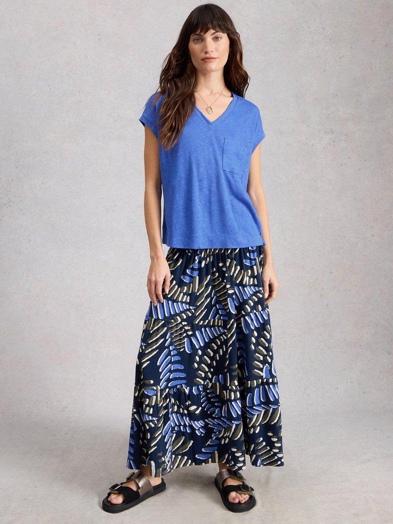 IRIS LINEN TEE in BRT BLUE - MODEL FRONT