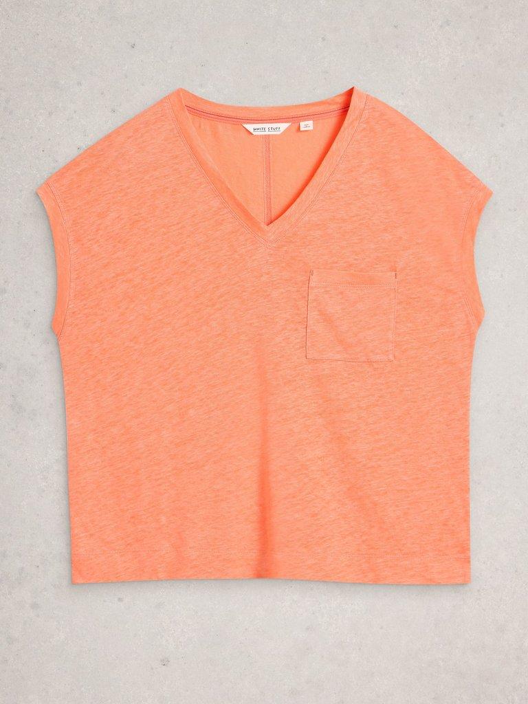 IRIS LINEN TEE in MID CORAL - FLAT FRONT