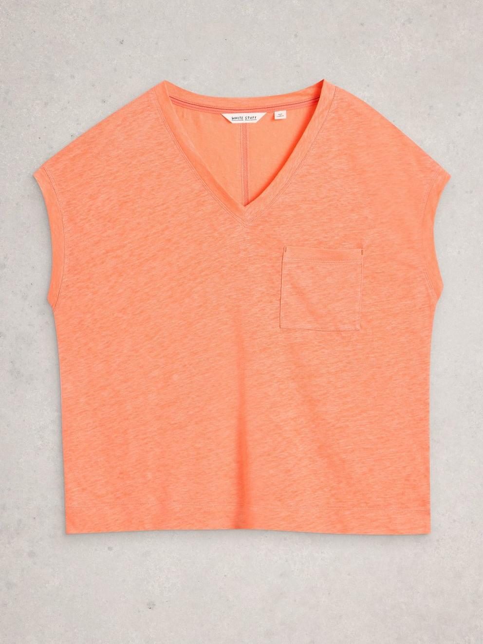 IRIS LINEN TEE in MID CORAL - FLAT FRONT