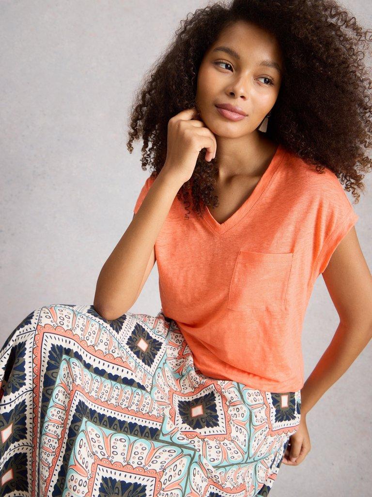 IRIS LINEN TEE in MID CORAL - LIFESTYLE