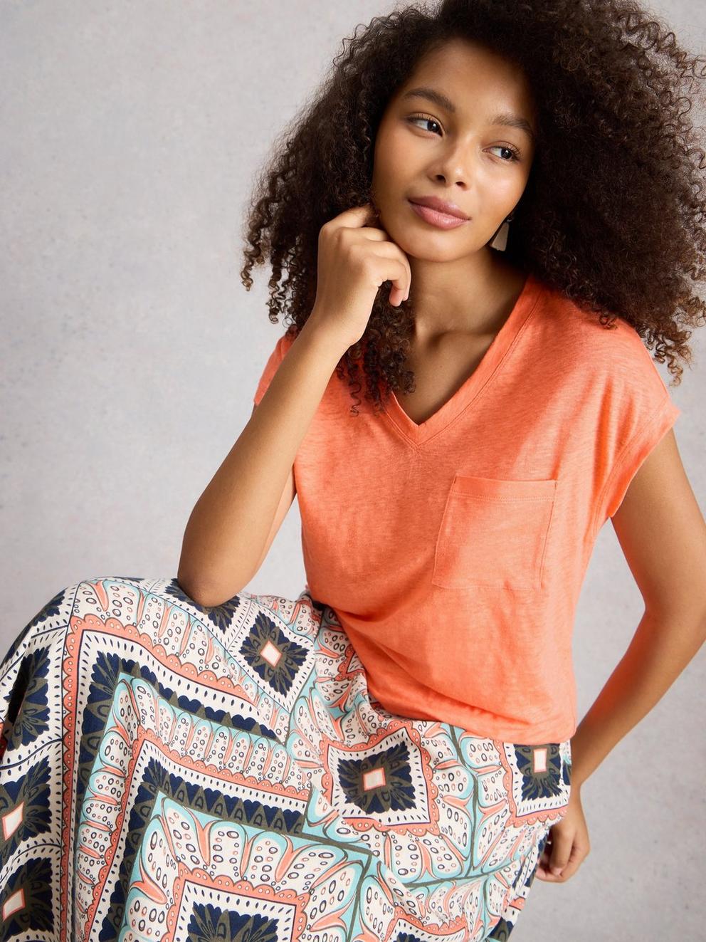 IRIS LINEN TEE in MID CORAL - LIFESTYLE