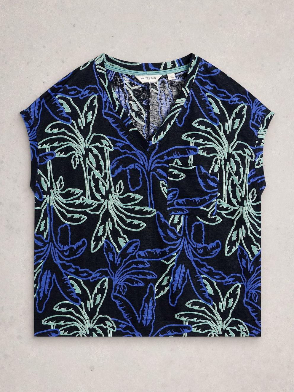 IRIS LINEN TEE in NAVY PR - FLAT FRONT