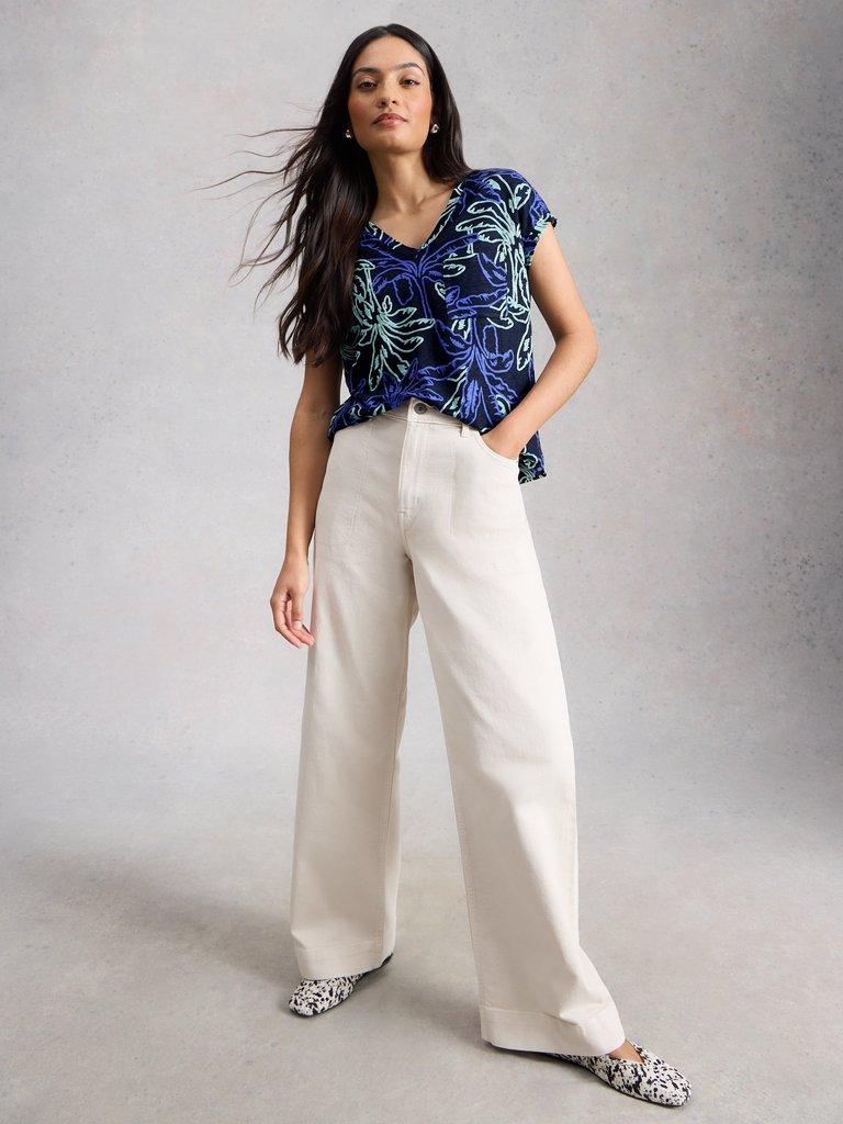 IRIS LINEN TEE in NAVY PR - MODEL FRONT