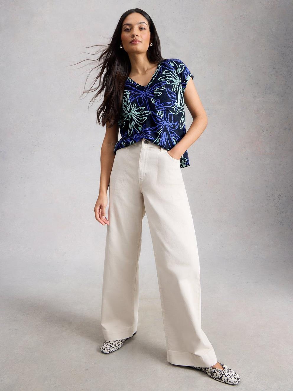 IRIS LINEN TEE in NAVY PR - MODEL FRONT