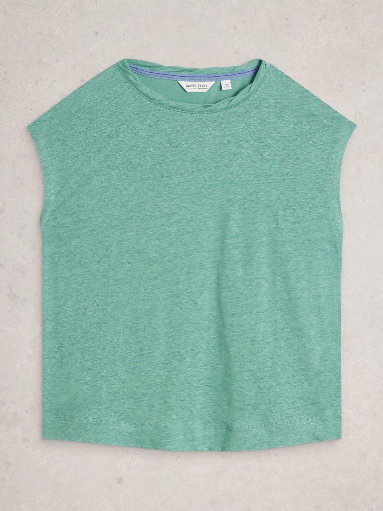 ROWAN LINEN TEE in MID TEAL - FLAT FRONT