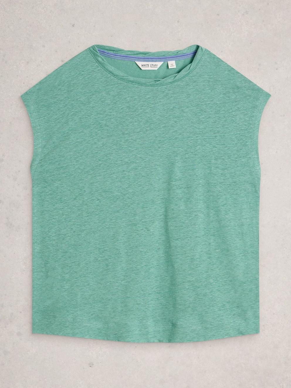 ROWAN LINEN TEE in MID TEAL - FLAT FRONT
