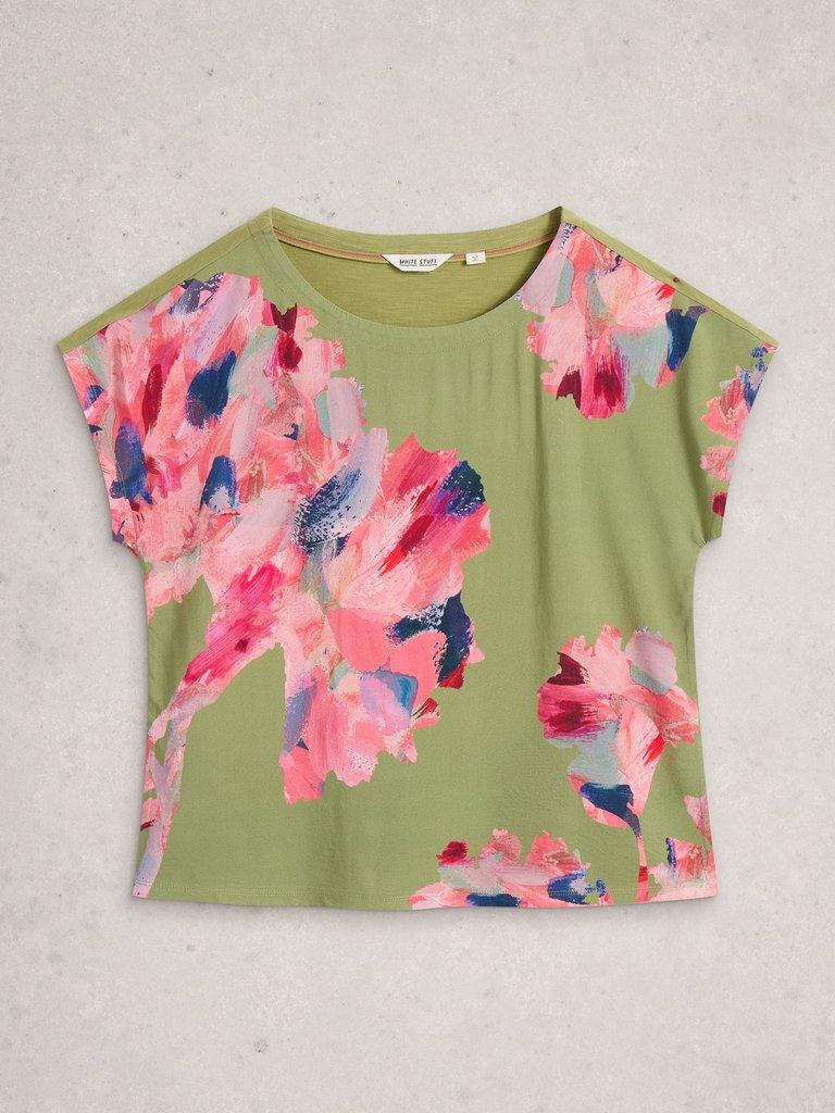 WOVEN MIX TEE in GREEN PR - FLAT FRONT