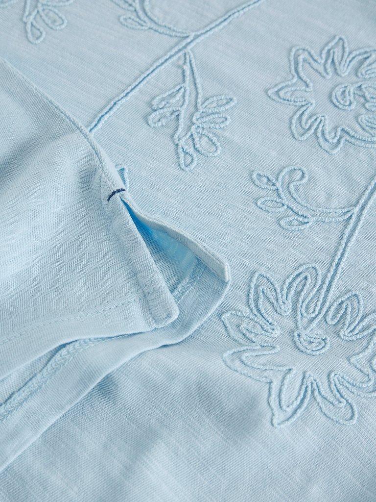GINA EMBROIDERED TEE in MID BLUE - FLAT DETAIL