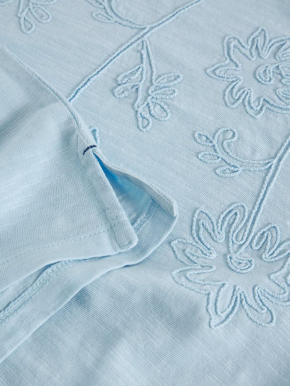 GINA EMBROIDERED TEE in MID BLUE - FLAT DETAIL