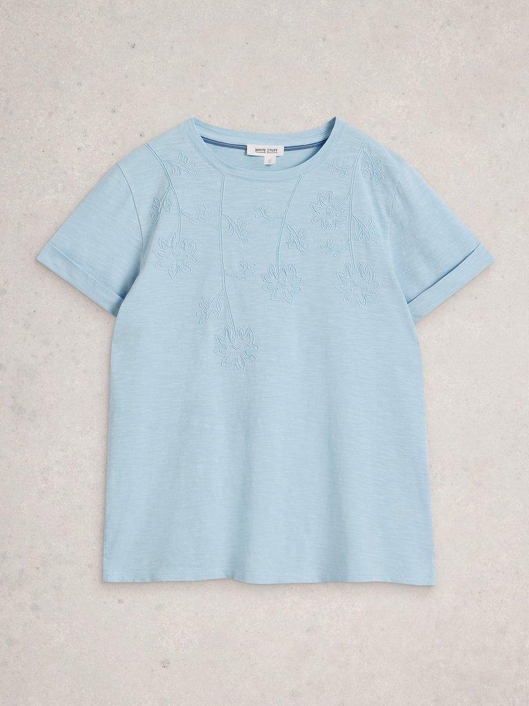 GINA EMBROIDERED TEE in MID BLUE - FLAT FRONT
