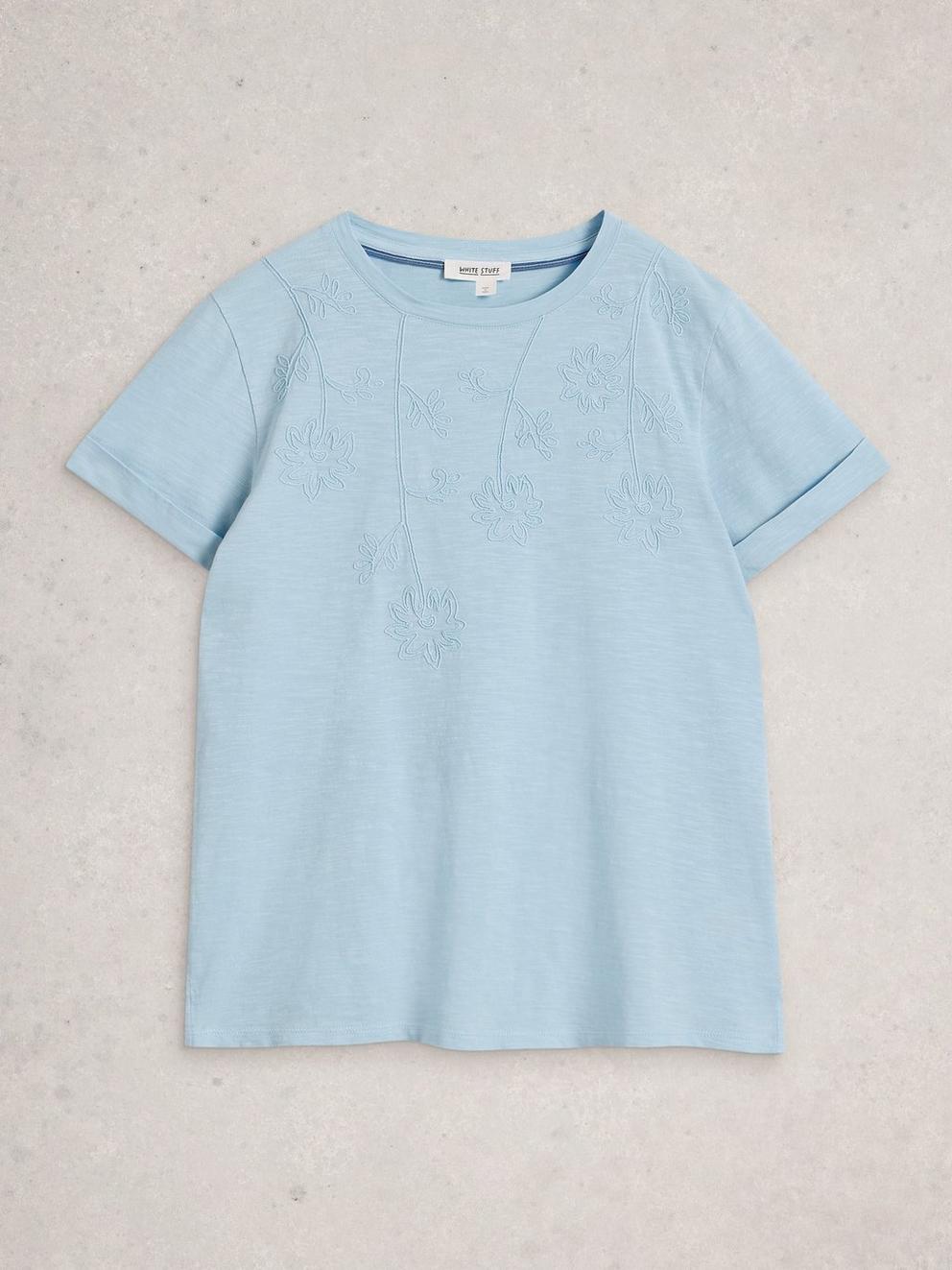 GINA EMBROIDERED TEE in MID BLUE - FLAT FRONT