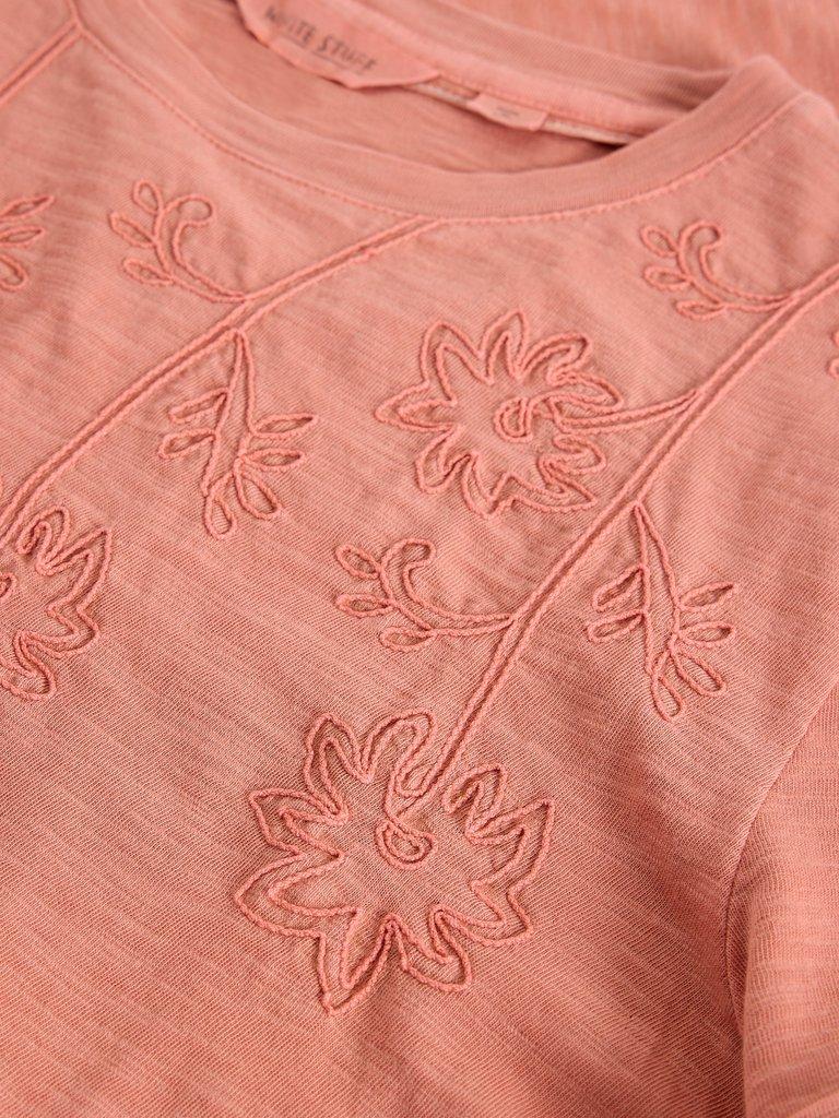 GINA EMBROIDERED TEE in MID PINK - FLAT DETAIL