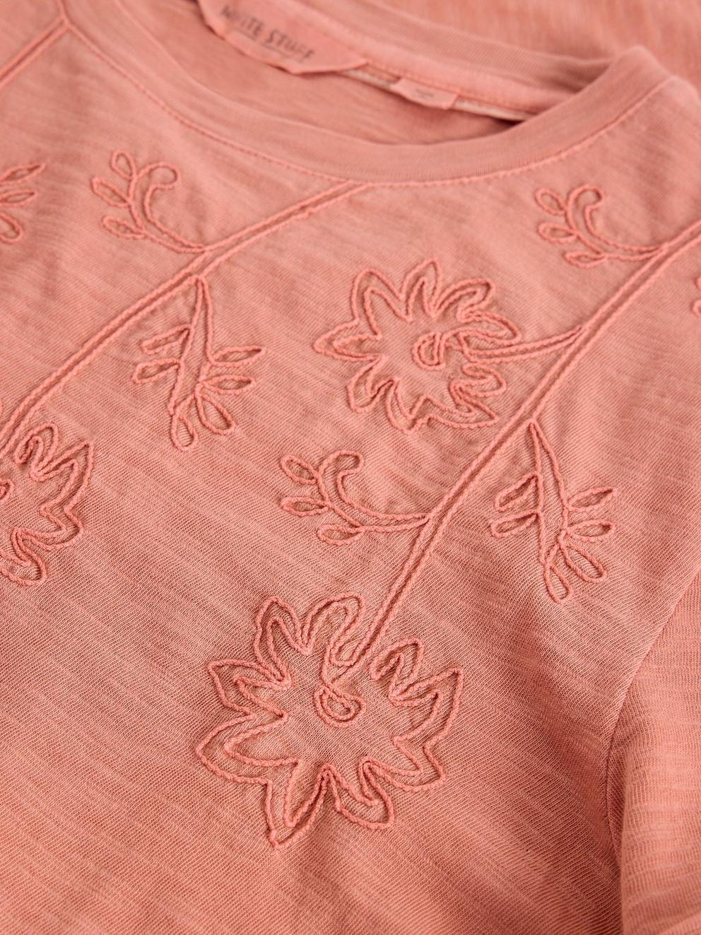 GINA EMBROIDERED TEE in MID PINK - FLAT DETAIL
