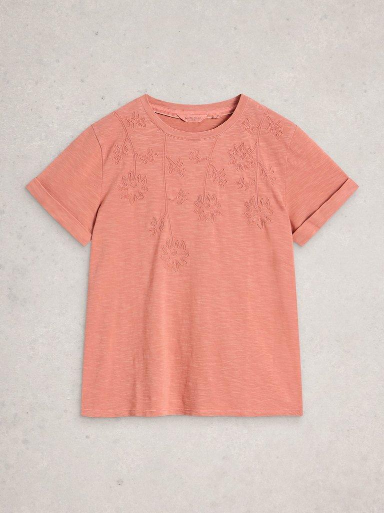 GINA EMBROIDERED TEE in MID PINK - FLAT FRONT