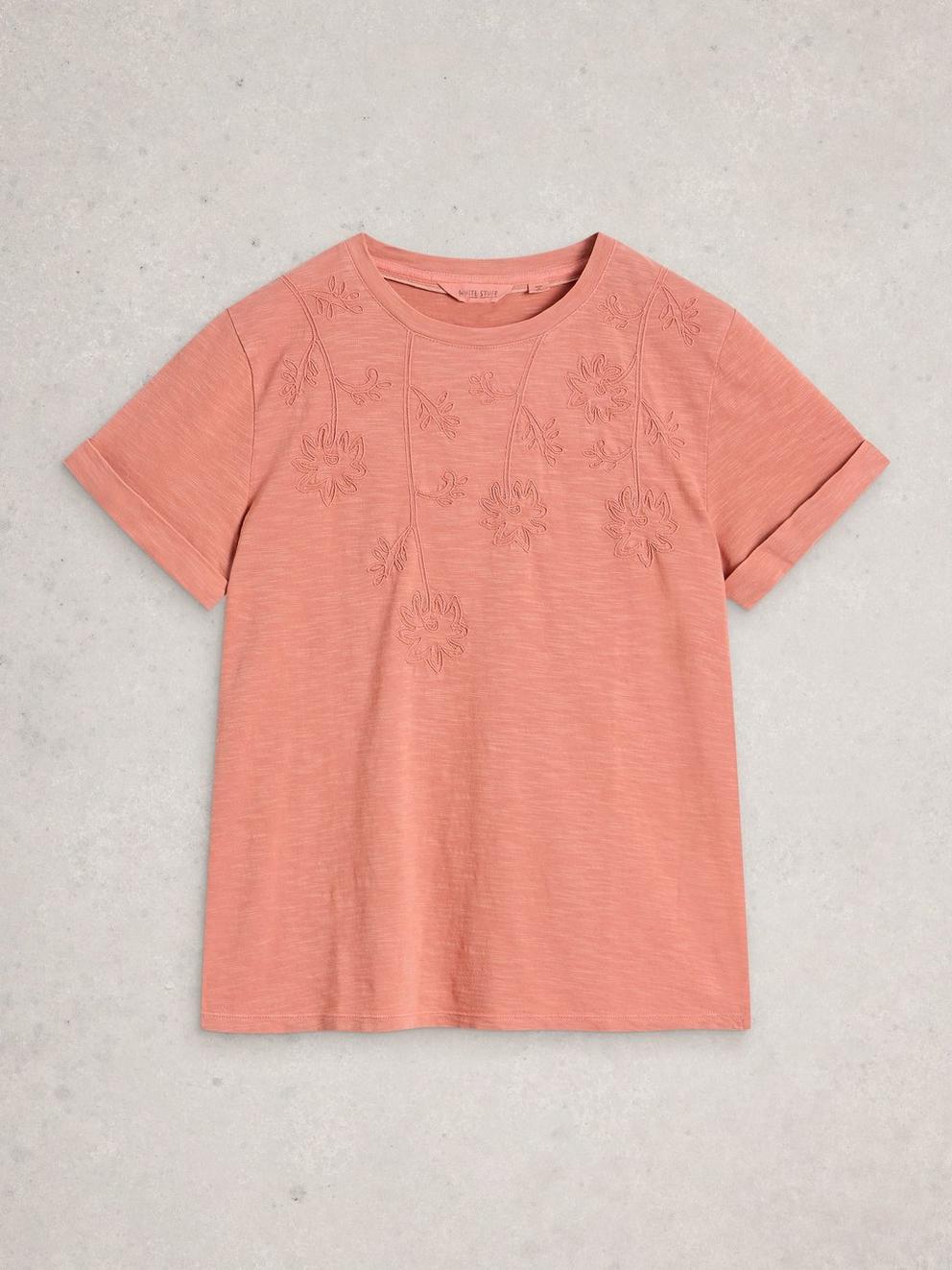 GINA EMBROIDERED TEE in MID PINK - FLAT FRONT