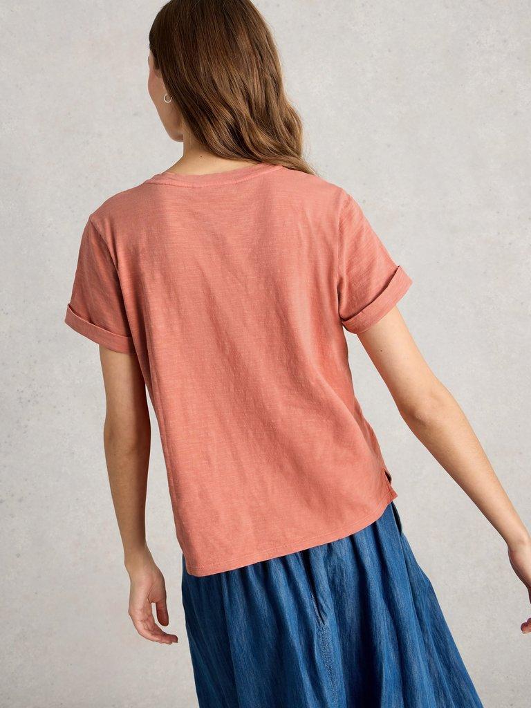GINA EMBROIDERED TEE in MID PINK - MODEL BACK