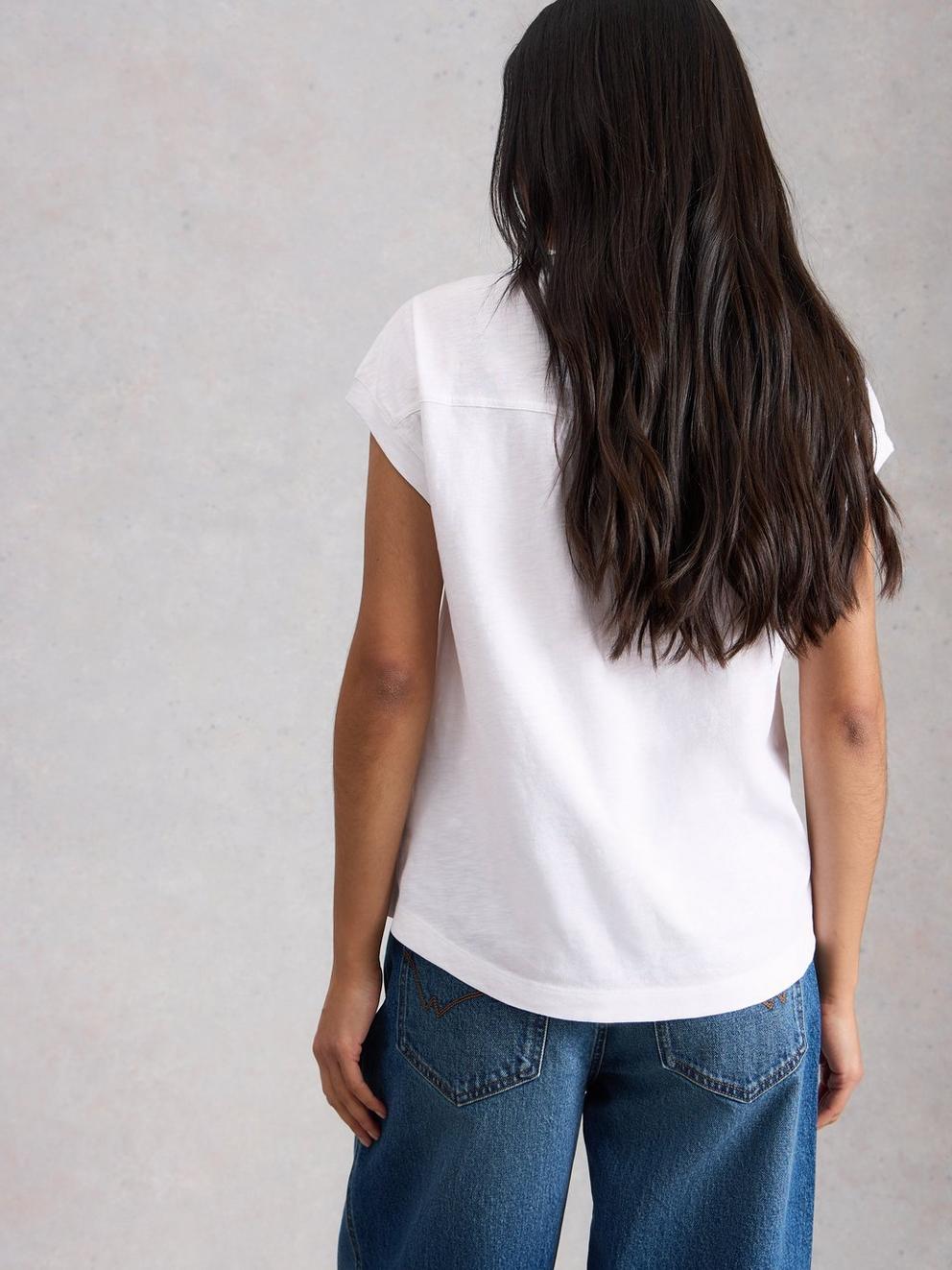 CECILY SLEEVELESS SHIRT in BRIL WHITE - MODEL BACK