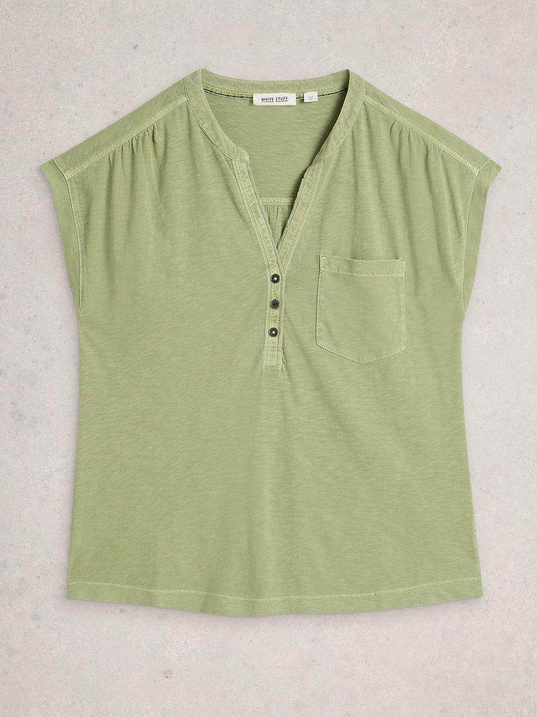 CECILY SLEEVELESS SHIRT in KHAKI GRN - FLAT FRONT