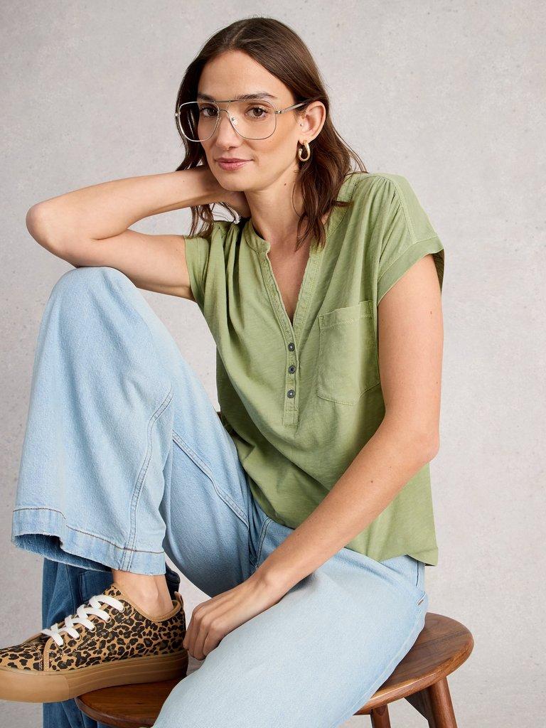 CECILY SLEEVELESS SHIRT in KHAKI GRN - LIFESTYLE