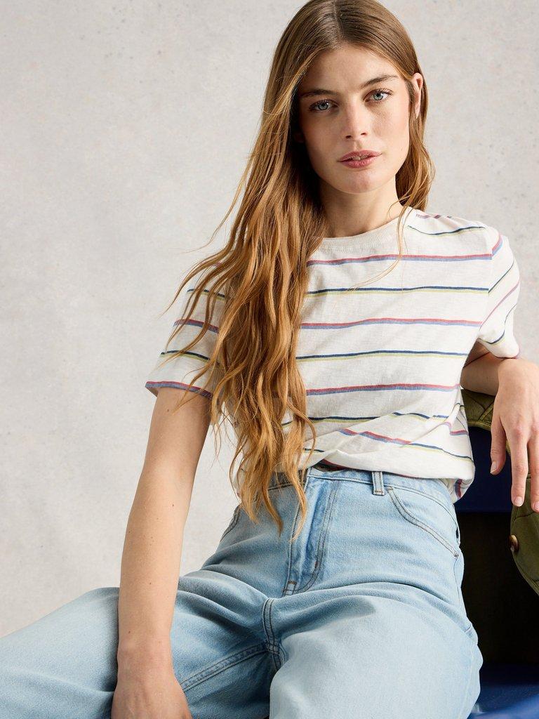 CLARA STRIPE SHORT SLEEVE TEE in IVORY MLT - LIFESTYLE