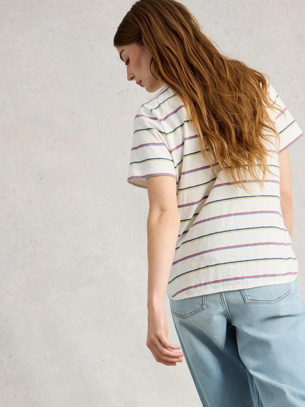 CLARA STRIPE SHORT SLEEVE TEE in IVORY MLT - MODEL BACK