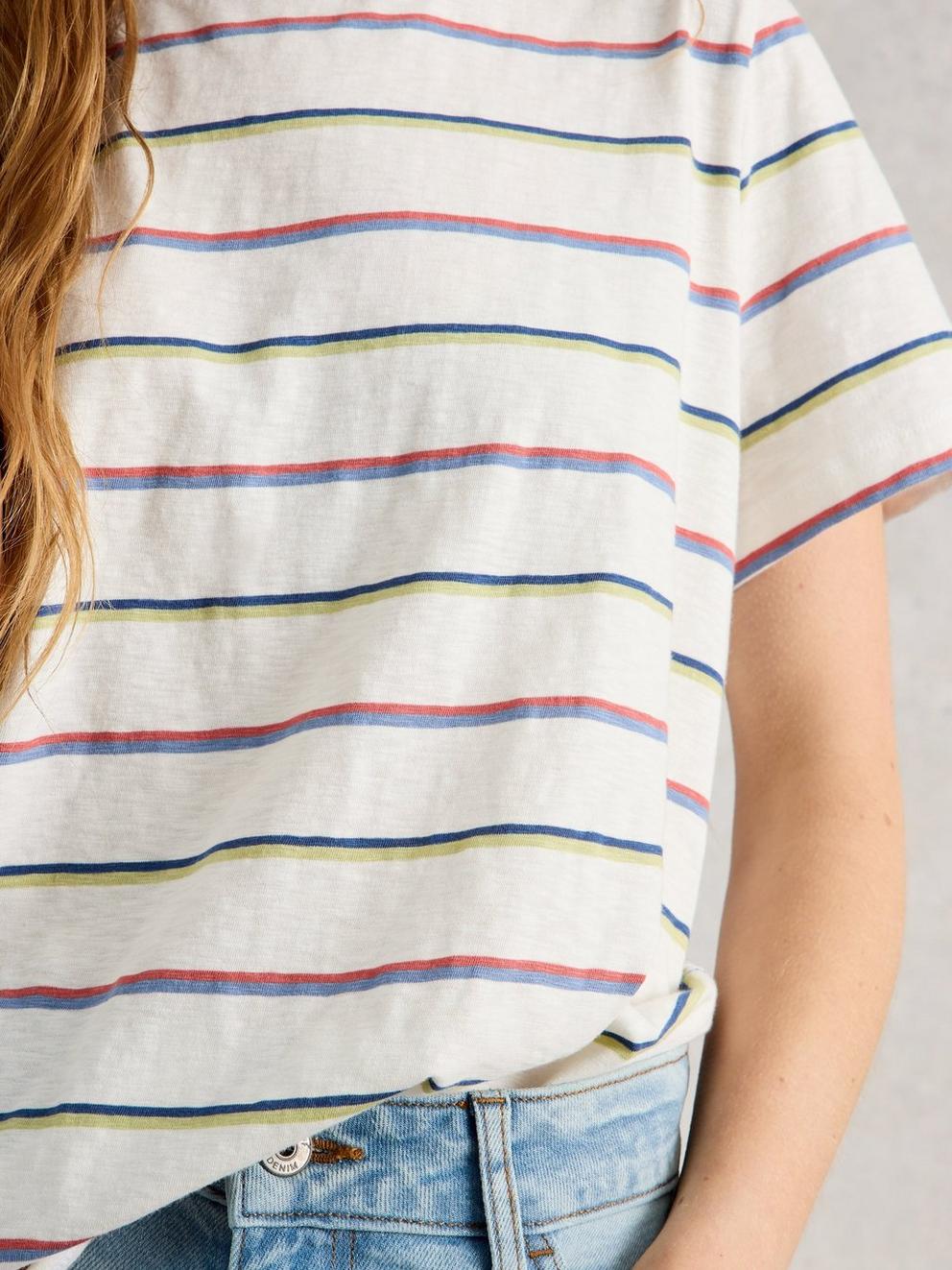 CLARA STRIPE SHORT SLEEVE TEE in IVORY MLT - MODEL DETAIL