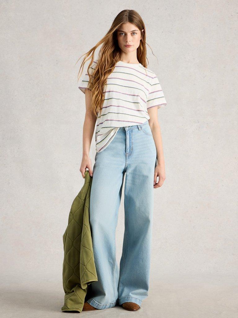 CLARA STRIPE SHORT SLEEVE TEE in IVORY MLT - MODEL FRONT