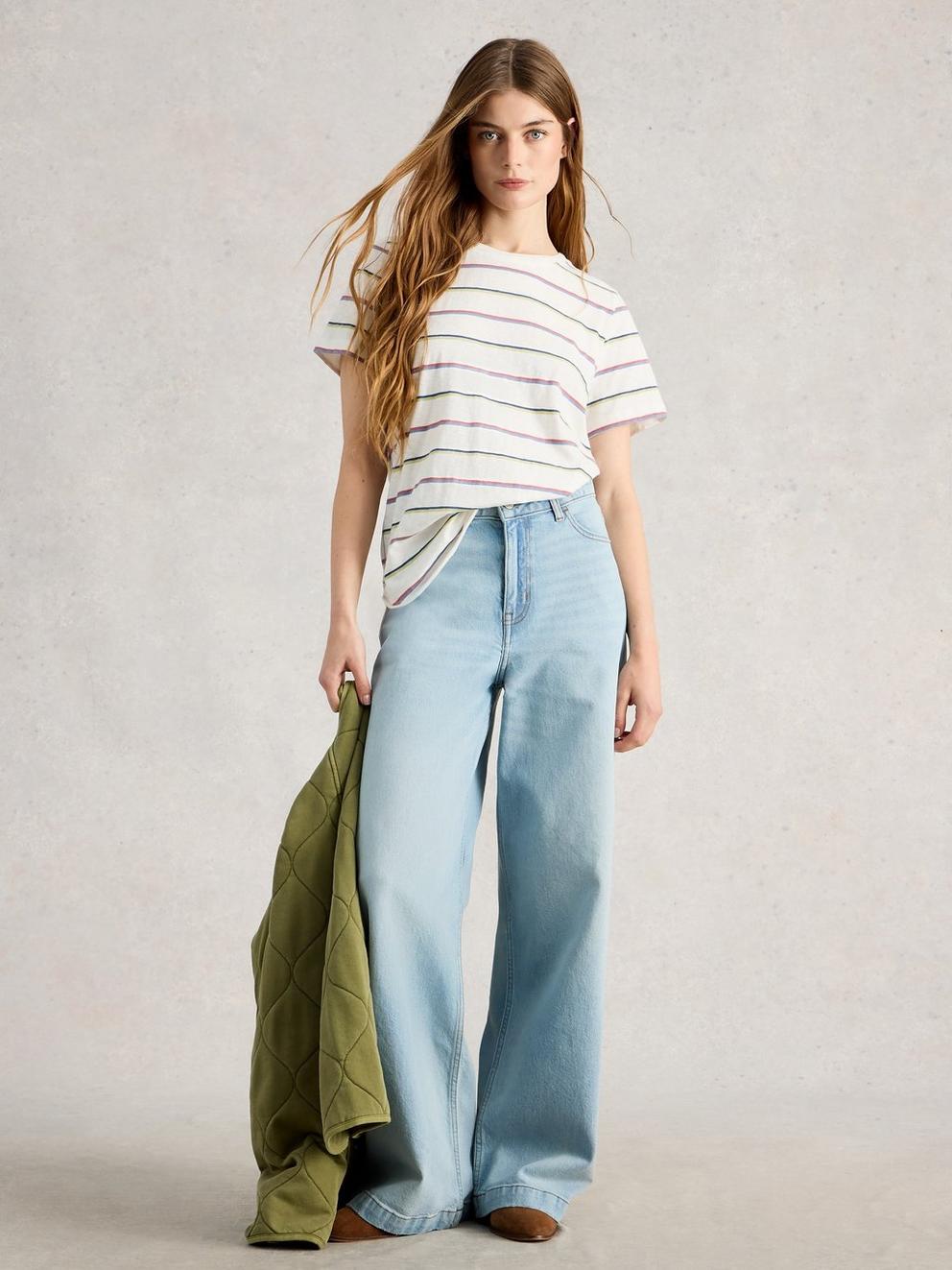 CLARA STRIPE SHORT SLEEVE TEE in IVORY MLT - MODEL FRONT