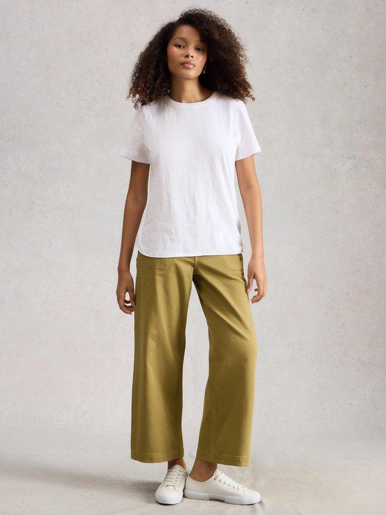 CLARA CREW NECK SHORT SLEEVE TEE in BRIL WHITE - MODEL FRONT