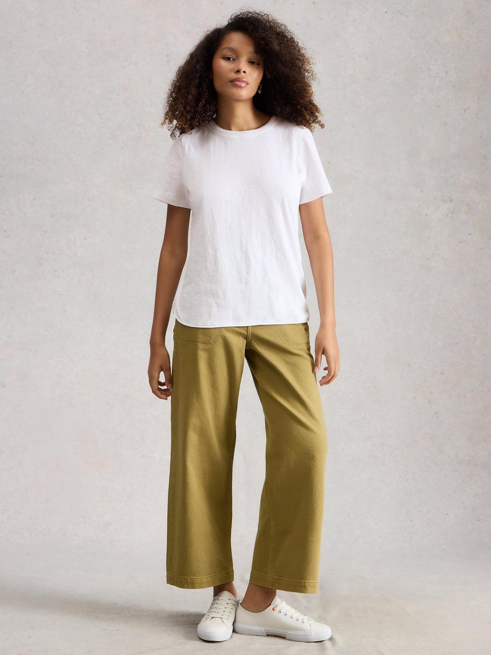 CLARA CREW NECK SHORT SLEEVE TEE in BRIL WHITE - MODEL FRONT