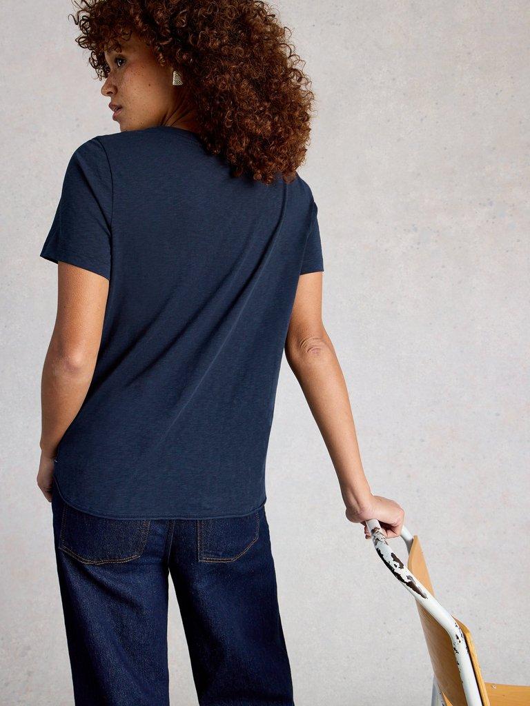CLARA CREW NECK SHORT SLEEVE TEE in DARK NAVY - MODEL BACK