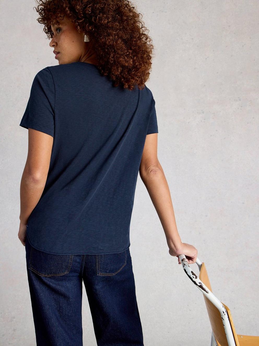 CLARA CREW NECK SHORT SLEEVE TEE in DARK NAVY - MODEL BACK
