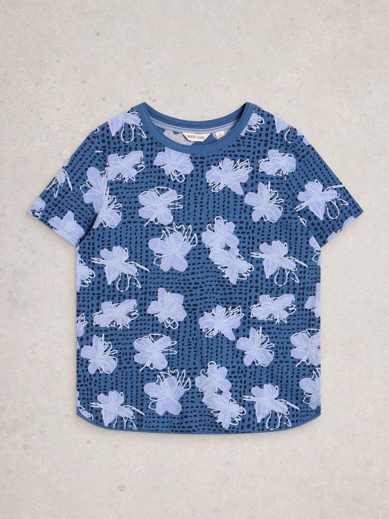 CLARA CREW NECK SHORT SLEEVE TEE in NAVY MULTI - FLAT FRONT