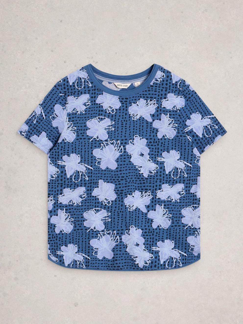 CLARA CREW NECK SHORT SLEEVE TEE in NAVY MULTI - FLAT FRONT