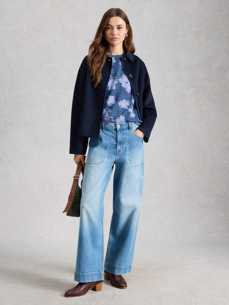 CLARA CREW NECK SHORT SLEEVE TEE in NAVY MULTI - MODEL FRONT