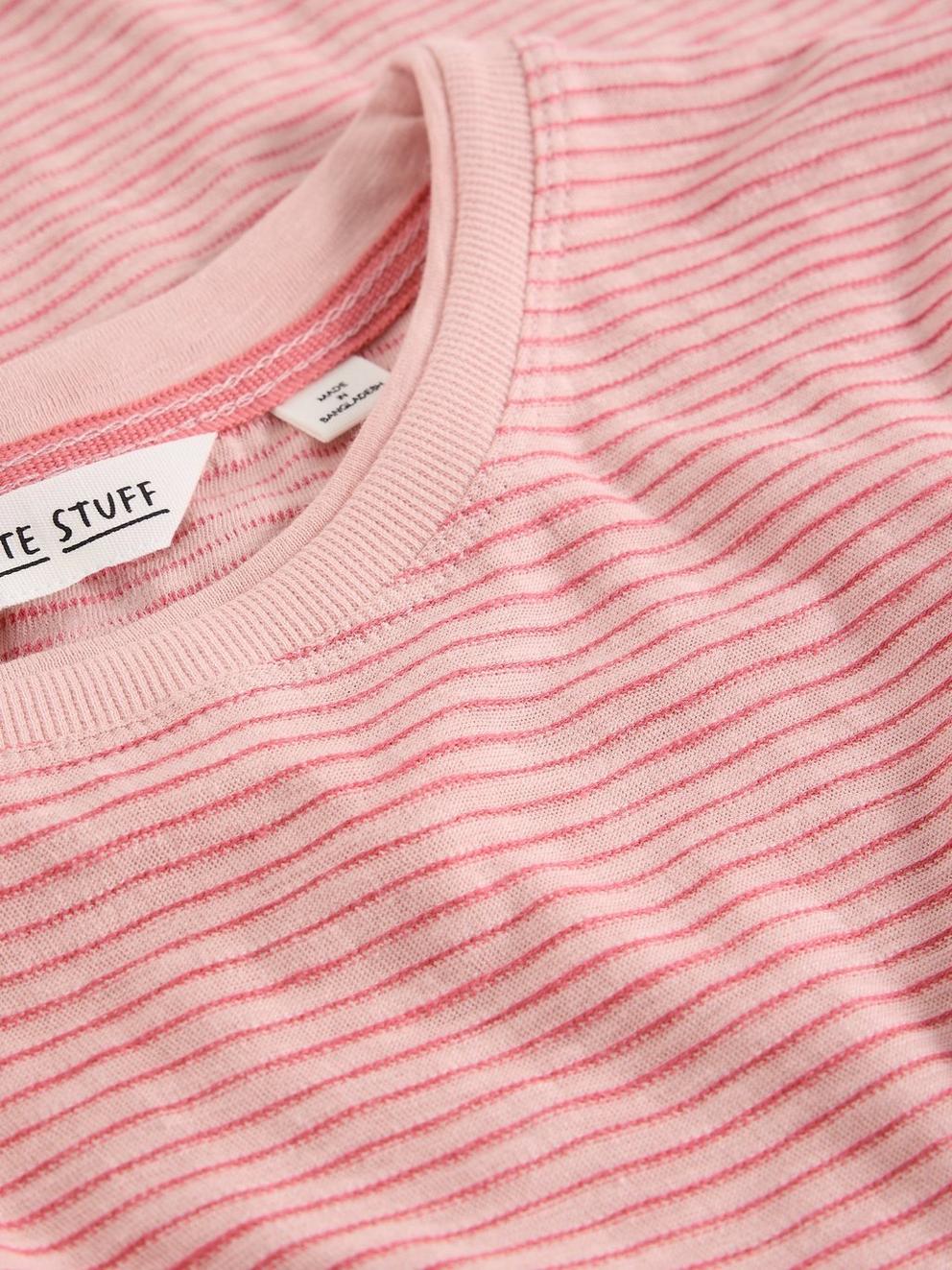CLARA TEXTURE SHORT SLEEVE TEE in MID PINK - FLAT DETAIL