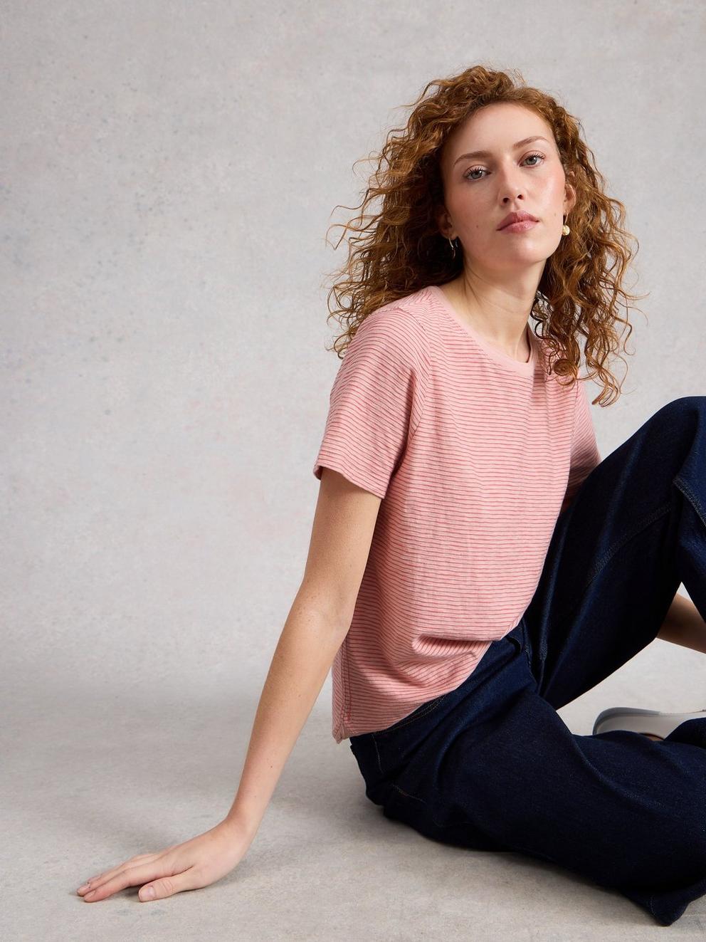 CLARA TEXTURE SHORT SLEEVE TEE in MID PINK - LIFESTYLE