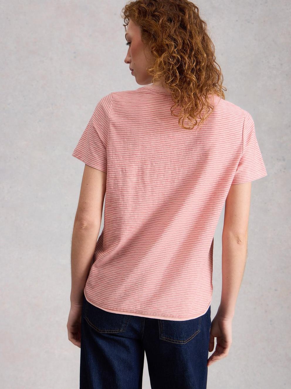 CLARA TEXTURE SHORT SLEEVE TEE in MID PINK - MODEL BACK