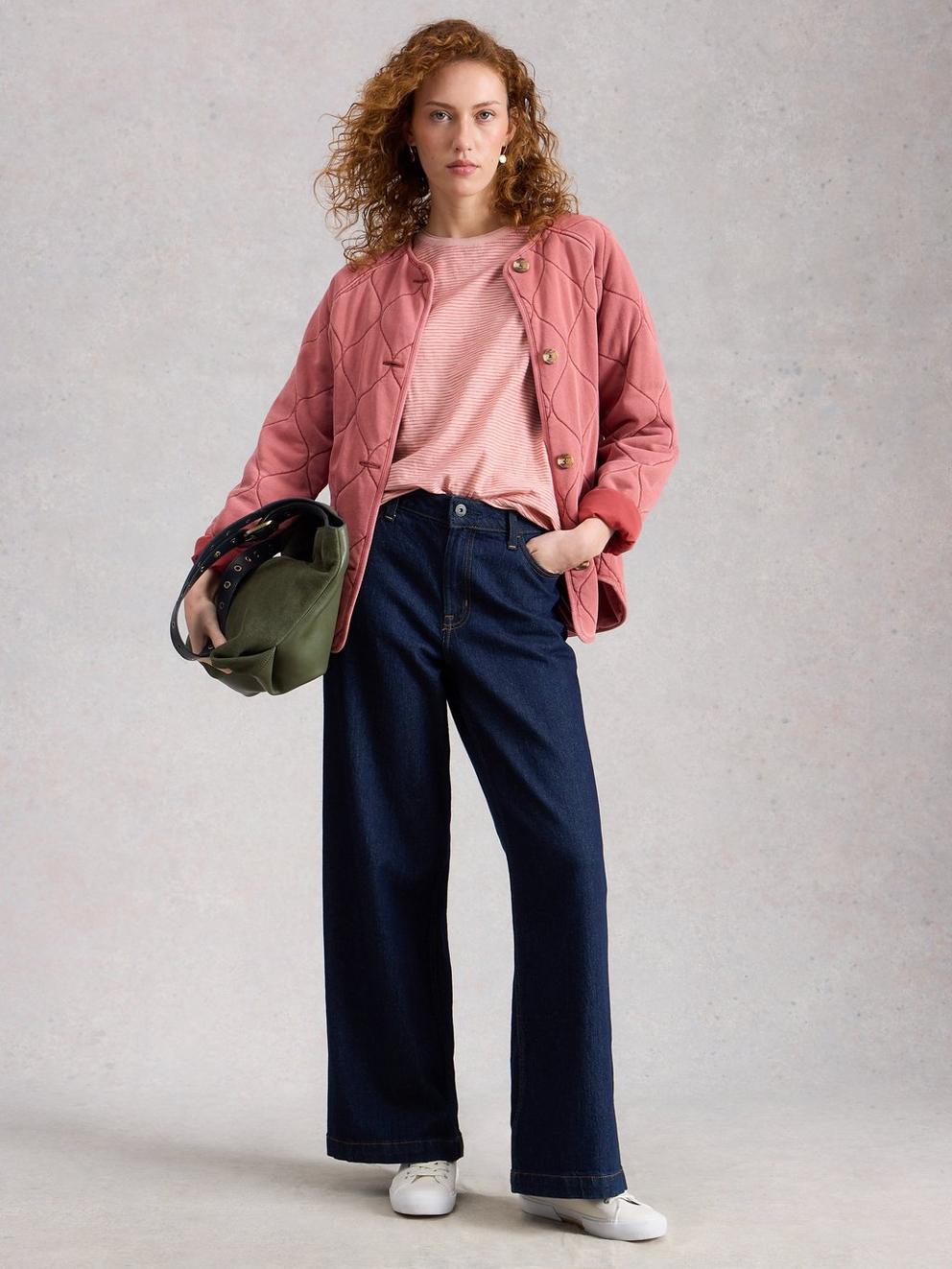 CLARA TEXTURE SHORT SLEEVE TEE in MID PINK - MODEL FRONT